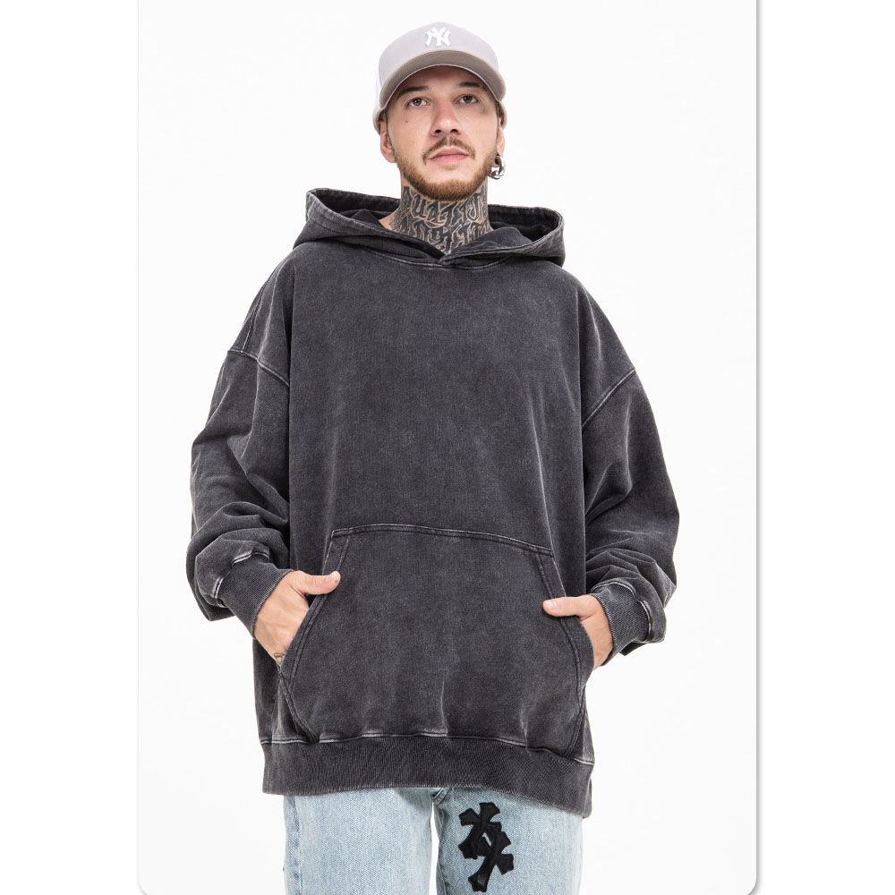 Washed Distressed Oversized Black Hoodie 